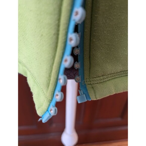 Quacker Factory Green Hoodie Jacket W/ Rhinestone Blue Trimmed Zipper Womens L - Picture 3 of 5